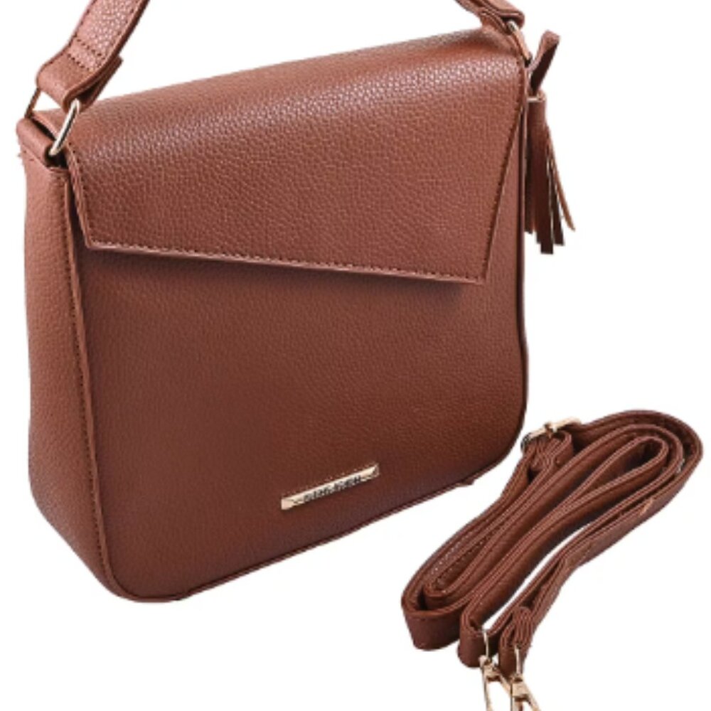 Alexis Bendel Brown Faux Leather Asymmetric Flap Shoulder Bag - Picture 4 of 5